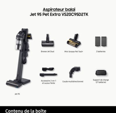 Aspirateur balai SAMSUNG Jet 95 Pet 2 Batteries VS20C95D2TK - Image 3