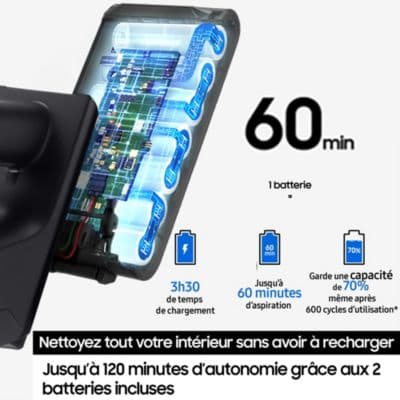 Aspirateur balai SAMSUNG Bespoke AI Jet Lite Pro Extra Blanc 2 batteries VS80F28EGS - Image 7
