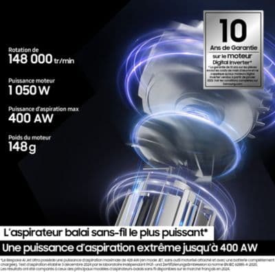 Aspirateur balai SAMSUNG Bespoke AI Jet Ultra 2 batteries VS90F40EEK/WD - Image 6