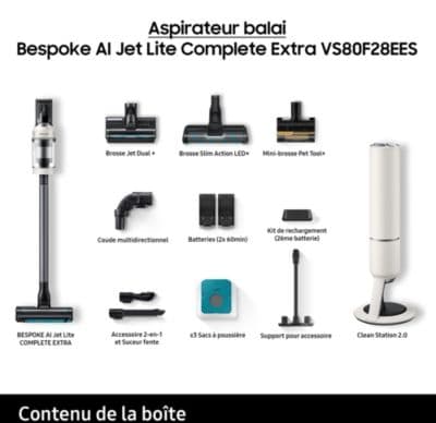 Aspirateur balai SAMSUNG Bespoke AI Jet Lite Complete Extra 2 batteries VS80F28EES - Image 4