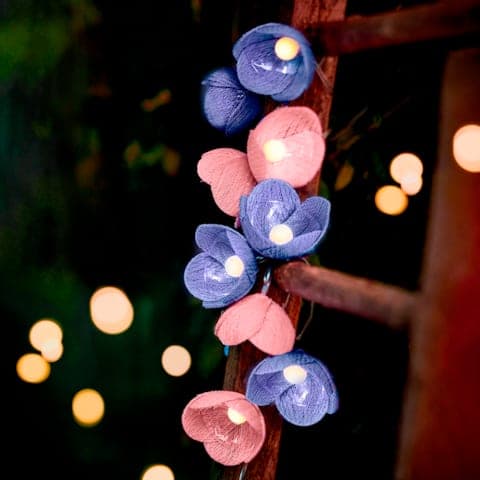 Guirlande solaire décorative extérieur fleurs en coton rose et bleu - Image 3