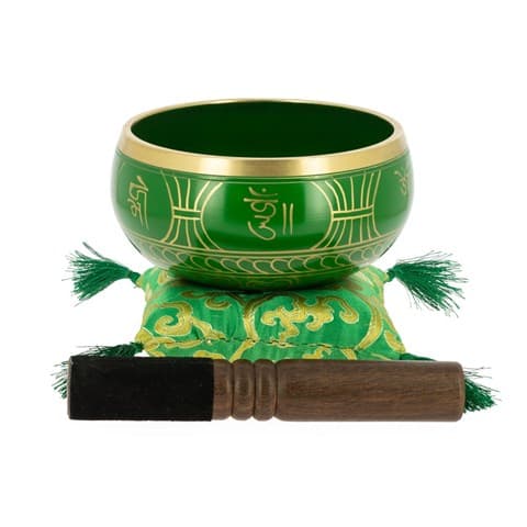Bol tibétain avec symboles vert 13,5 cm - Image 3