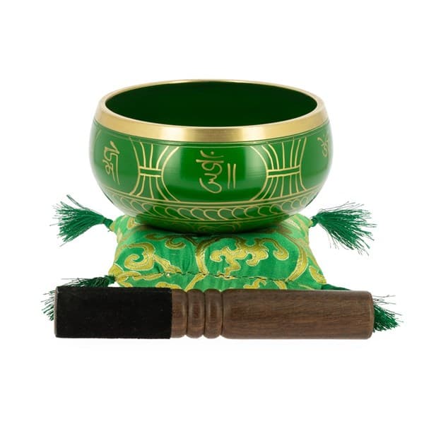 Bol tibétain avec symboles vert 13,5 cm - Image 2