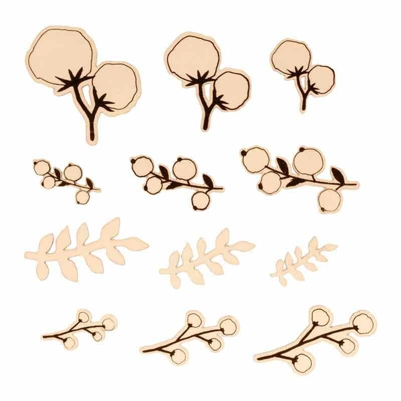 24 mini silhouettes fleurs en bois - Image 4