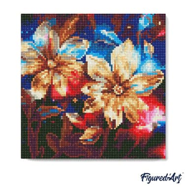 Mini Diamond Painting Broderie Diamant Figured’Art 25x25cm toile entière roulée avec diamants ronds - Fleurs Dorées Brillantes - Image 4
