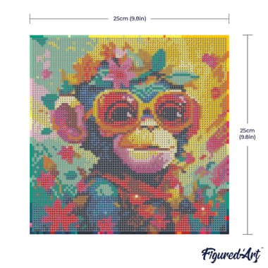 Mini Diamond Painting Broderie Diamant Figured’Art 25x25cm toile tendue sur châssis en bois - diamants ronds - Singe Fantaisie et Fleurs - Image 6
