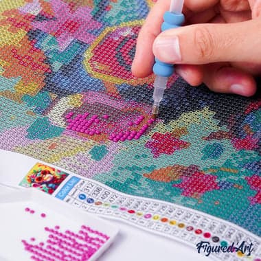 Mini Diamond Painting Broderie Diamant Figured’Art 25x25cm toile entière roulée avec diamants ronds - Fleurs Dorées Brillantes - Image 7