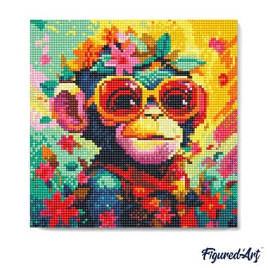 Mini Diamond Painting Broderie Diamant Figured’Art 25x25cm toile entière roulée avec diamants ronds - Singe Fantaisie et Fleurs - Image 4