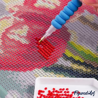 Mini Diamond Painting Broderie Diamant Figured’Art 25x25cm toile tendue sur châssis en bois - diamants ronds - Couple d'Oiseaux parmi les Fleurs - Image 7