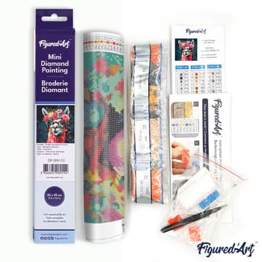 Mini Diamond Painting Broderie Diamant Figured’Art 25x25cm toile entière roulée avec diamants ronds - Lama Fantaisie et Fleurs - Image 5