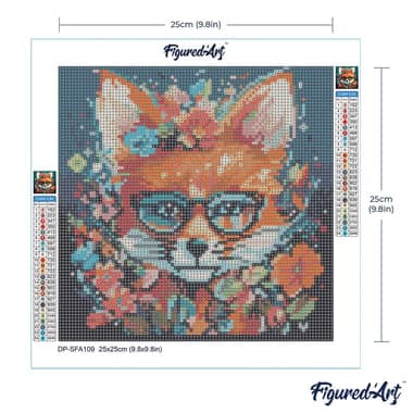 Mini Diamond Painting Broderie Diamant Figured’Art 25x25cm toile entière roulée avec diamants ronds - Renard Fantaisie et Fleurs - Image 6