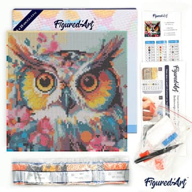 Mini Diamond Painting Broderie Diamant Figured’Art 25x25cm toile tendue sur châssis en bois - diamants ronds - Hibou Fantaisie et Fleurs - Image 5