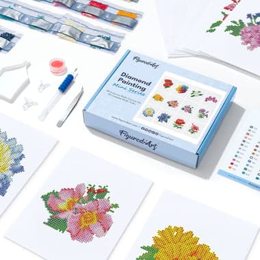 Figured’Art Mini Série Diamond Painting - Coffret Premium 12 toiles de 15x18cm Fleurs 2 - Broderie Diamant avec Strass Carrés - Kit Complet - Image 4