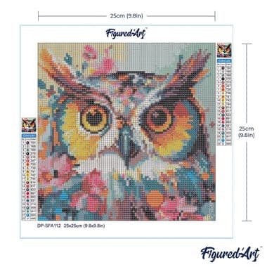 Mini Diamond Painting Broderie Diamant Figured’Art 25x25cm toile entière roulée avec diamants ronds - Hibou Fantaisie et Fleurs - Image 6