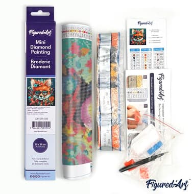 Mini Diamond Painting Broderie Diamant Figured’Art 25x25cm toile entière roulée avec diamants ronds - Renard Fantaisie et Fleurs - Image 5