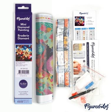 Mini Diamond Painting Broderie Diamant Figured’Art 25x25cm toile entière roulée avec diamants ronds - Fleurs Dorées Brillantes - Image 5
