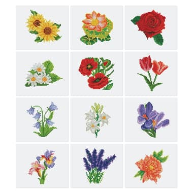 Figured’Art Mini Série Diamond Painting - Coffret Premium 12 toiles de 15x18cm Fleurs - Broderie Diamant avec Strass Carrés - Kit Complet - Image 3