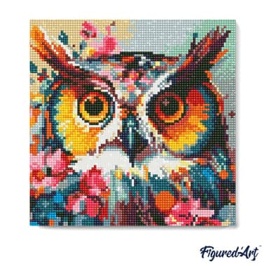 Mini Diamond Painting Broderie Diamant Figured’Art 25x25cm toile entière roulée avec diamants ronds - Hibou Fantaisie et Fleurs - Image 4