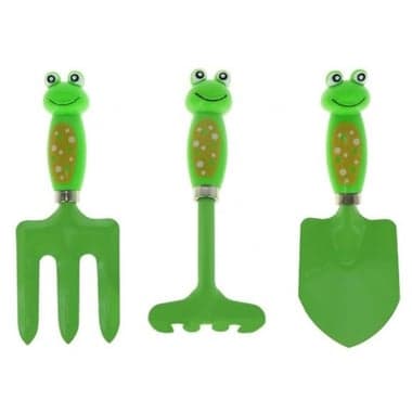 Set de 3 outils de jardin metal enfant grenouille - jardinage - jouet plein air - Image 1