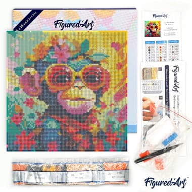 Mini Diamond Painting Broderie Diamant Figured’Art 25x25cm toile tendue sur châssis en bois - diamants ronds - Singe Fantaisie et Fleurs - Image 5