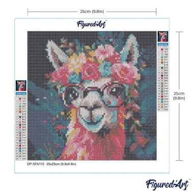 Mini Diamond Painting Broderie Diamant Figured’Art 25x25cm toile entière roulée avec diamants ronds - Lama Fantaisie et Fleurs - Image 6
