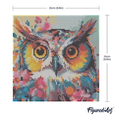 Mini Diamond Painting Broderie Diamant Figured’Art 25x25cm toile tendue sur châssis en bois - diamants ronds - Hibou Fantaisie et Fleurs - Image 6