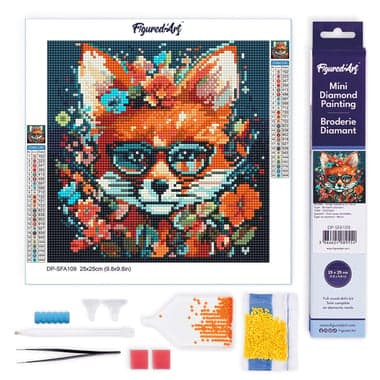 Mini Diamond Painting Broderie Diamant Figured’Art 25x25cm toile entière roulée avec diamants ronds - Renard Fantaisie et Fleurs - Image 1