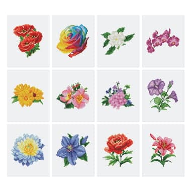 Figured’Art Mini Série Diamond Painting - Coffret Premium 12 toiles de 15x18cm Fleurs 2 - Broderie Diamant avec Strass Carrés - Kit Complet - Image 3