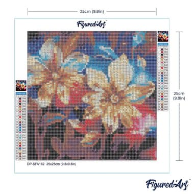 Mini Diamond Painting Broderie Diamant Figured’Art 25x25cm toile entière roulée avec diamants ronds - Fleurs Dorées Brillantes - Image 6