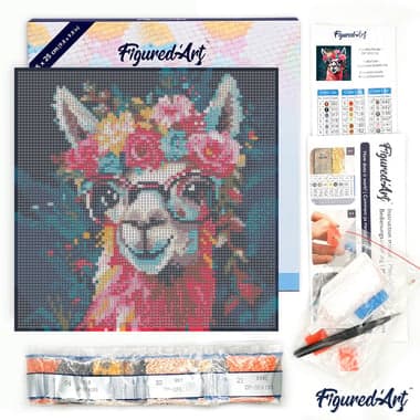 Mini Diamond Painting Broderie Diamant Figured’Art 25x25cm toile tendue sur châssis en bois - diamants ronds - Lama Fantaisie et Fleurs - Image 5
