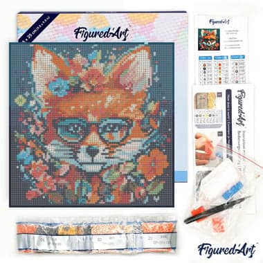 Mini Diamond Painting Broderie Diamant Figured’Art 25x25cm toile tendue sur châssis en bois - diamants ronds - Renard Fantaisie et Fleurs - Image 5