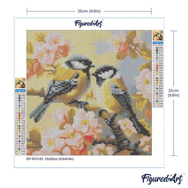Mini Diamond Painting Broderie Diamant Figured’Art 25x25cm toile entière roulée avec diamants ronds - Couple d'Oiseaux parmi les Fleurs - Image 6