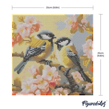 Mini Diamond Painting Broderie Diamant Figured’Art 25x25cm toile tendue sur châssis en bois - diamants ronds - Couple d'Oiseaux parmi les Fleurs - Image 6