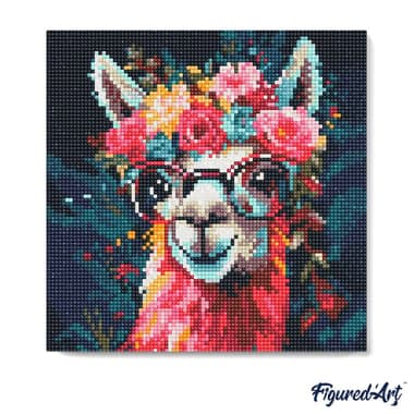 Mini Diamond Painting Broderie Diamant Figured’Art 25x25cm toile entière roulée avec diamants ronds - Lama Fantaisie et Fleurs - Image 4