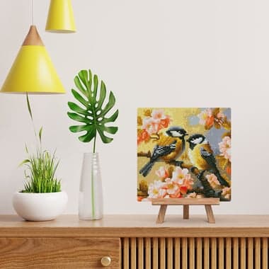 Mini Diamond Painting Broderie Diamant Figured’Art 25x25cm toile tendue sur châssis en bois - diamants ronds - Couple d'Oiseaux parmi les Fleurs - Image 3