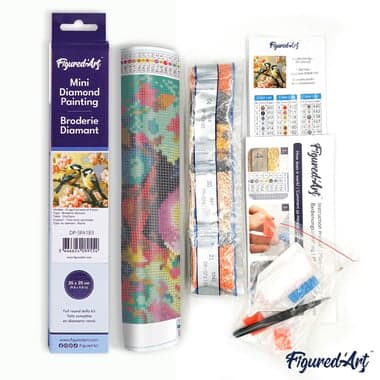 Mini Diamond Painting Broderie Diamant Figured’Art 25x25cm toile entière roulée avec diamants ronds - Couple d'Oiseaux parmi les Fleurs - Image 5