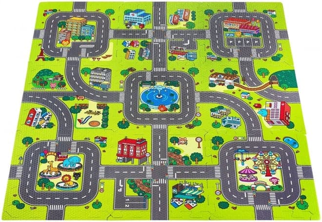Tapis d'eveil Tapis Puzzle Bébé 90*90 - Tapis de Jeu 9 Pièces en Mousse EVA - Circuit Voiture - Image 2