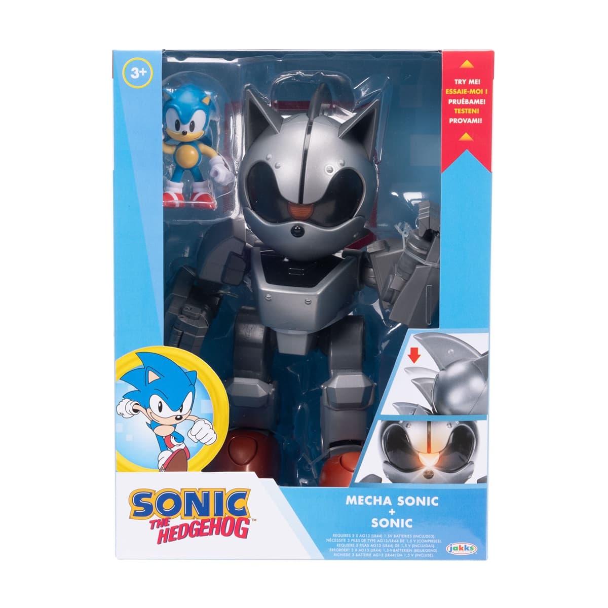 Jakks Pacific - Figura Mecha Sonic 20 cm con luces y mochila propulsora. Incluye figura Sonic 6 cm. Licencia Sonic. Jakks Pacific.