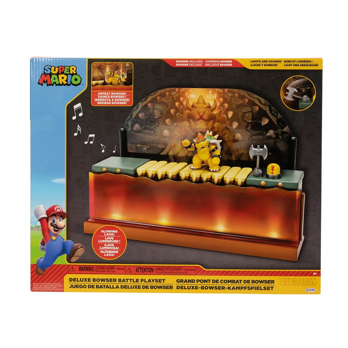 Jakks Pacific - Set de batalla Puente de Bowser con luces, sonidos y accesorios. Incluye figura Bowser 6 cm. Licencia Super Mario. Jakks Pacific.