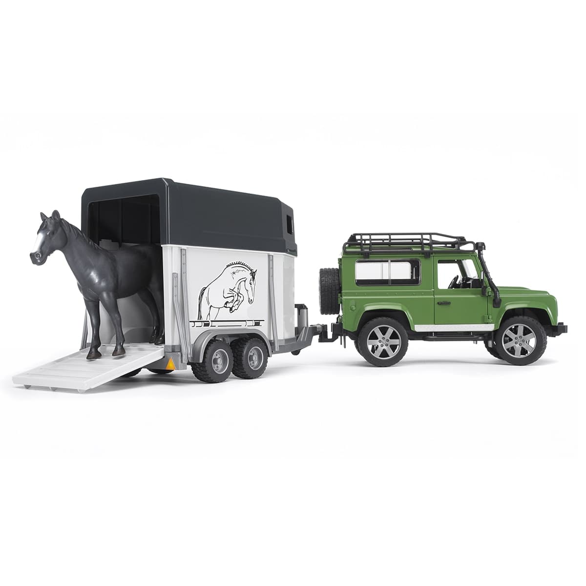 Bruder - Land Rover Defender SW transporte equino con un caballo.