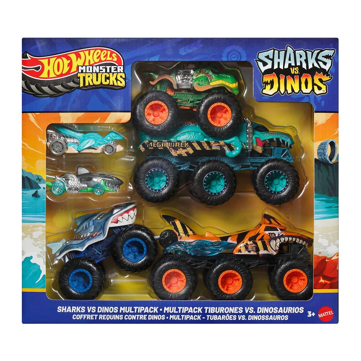 Hot Wheels - Multipack vehículo Sharks vs. Dinos Monster Trucks Hot Wheels.