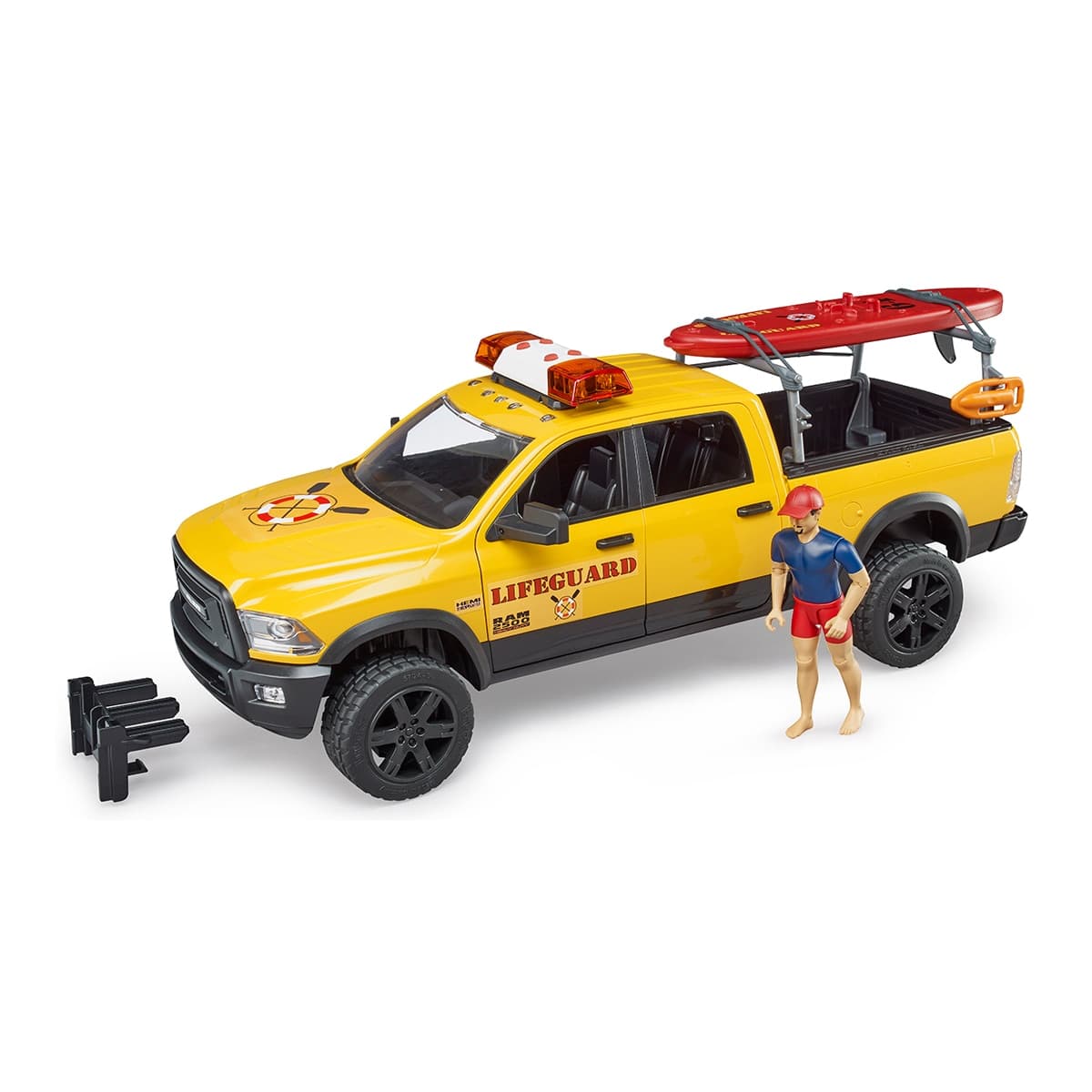 Bruder - Todoterreno salvamento RAM 2500 con socorrista y tabla de paddle surf. Bruder.