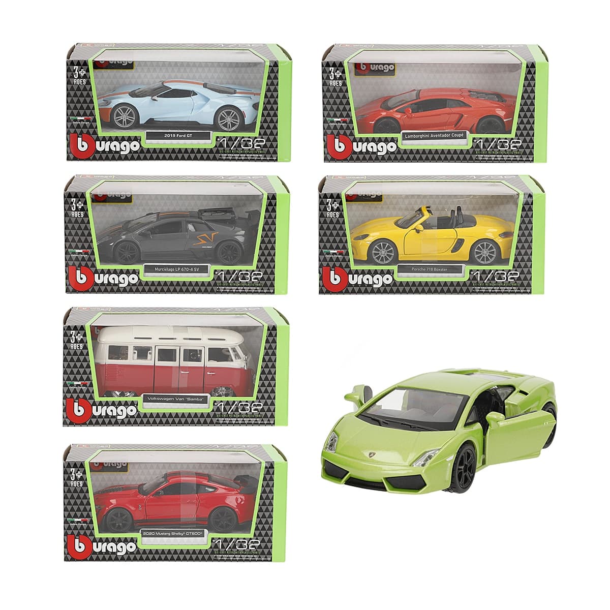 Burago - Colección de coches deportivos clásicos de Metal 1:32 Burago modelos surtidos.