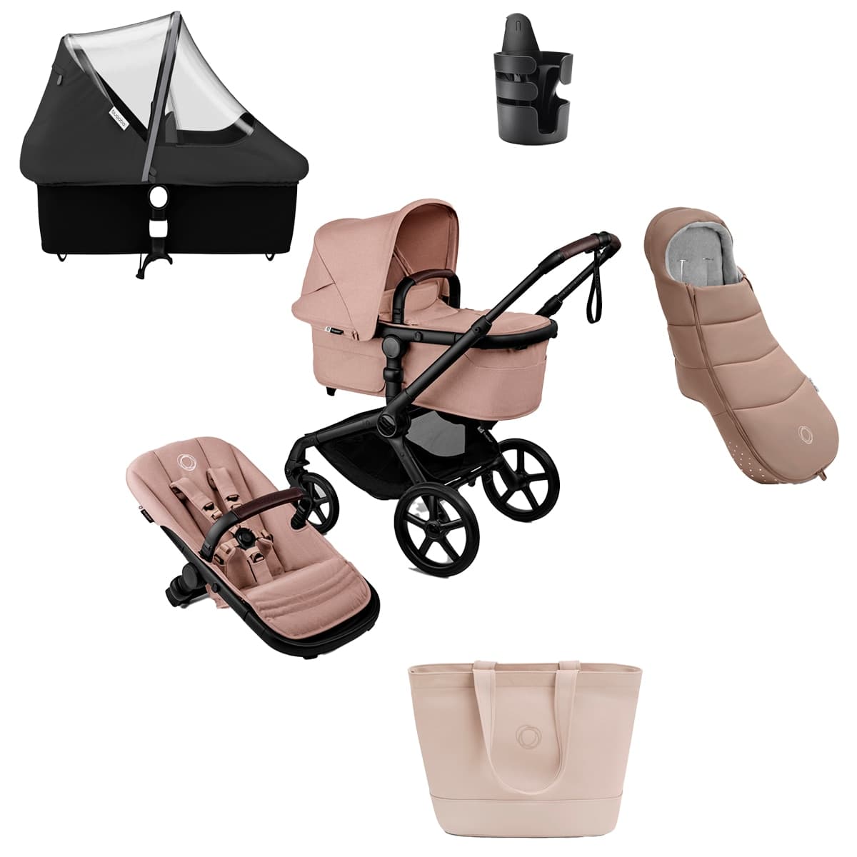 Bugaboo - Pack imprescindibles - invierno beige con saco marrón Bugaboo Fox 5 Renew.