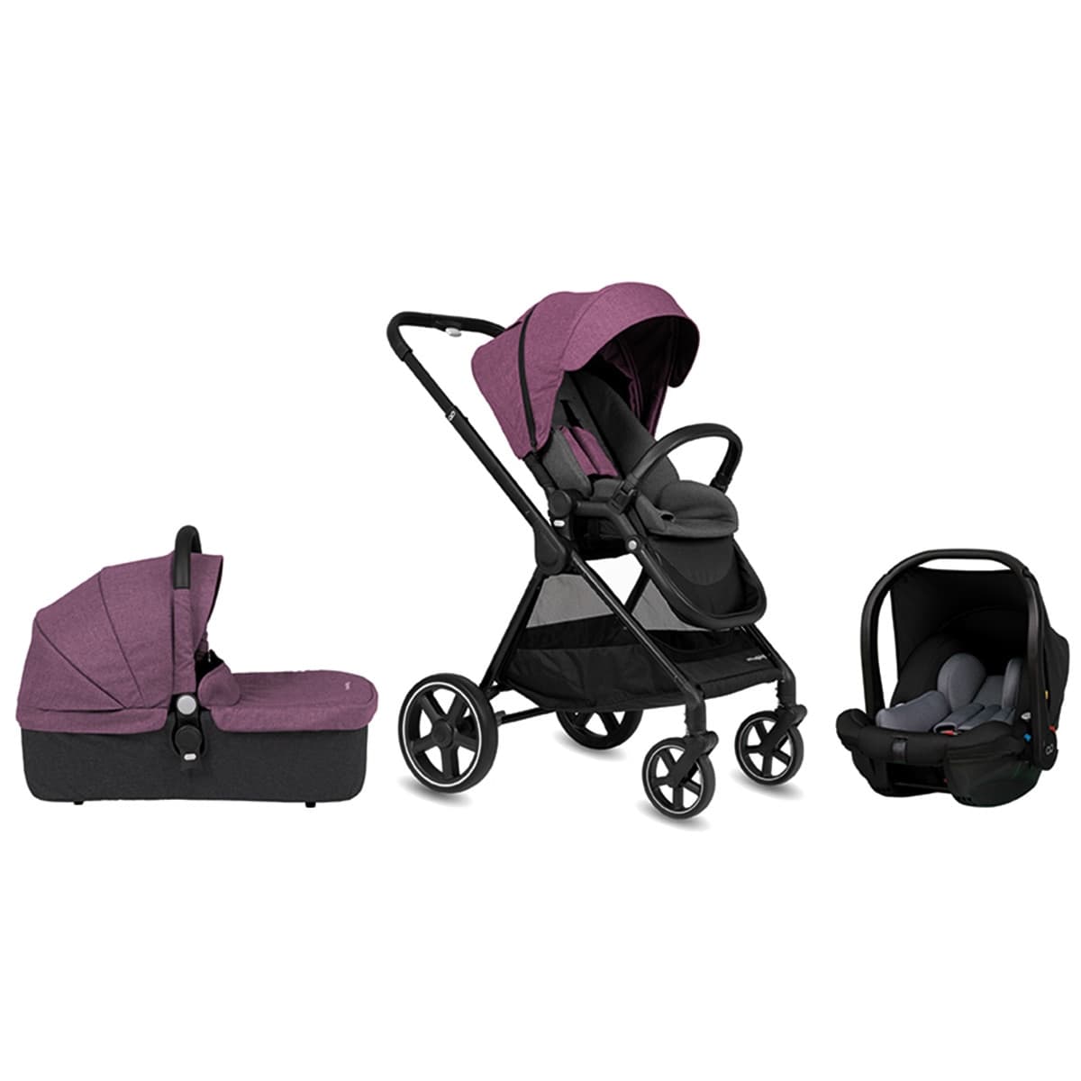 Casualplay - Carro de bebé trío Casualplay Match 3 Optim + Capazo + Silla de coche Verai i-Size Purple morado.