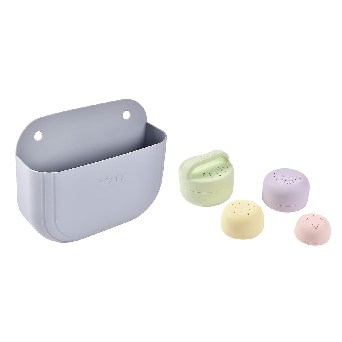 Béaba - Pack baño Béaba cesto portaobjetos + juegos de baño silicona.
