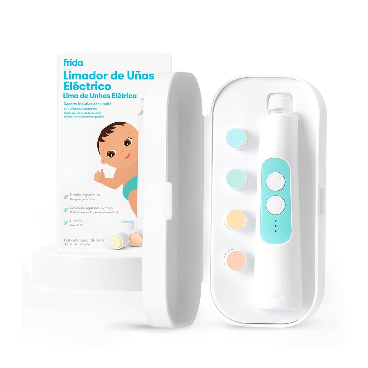FRIDA - Lima de uñas eléctrica Frida para bebes con 4 grosores.