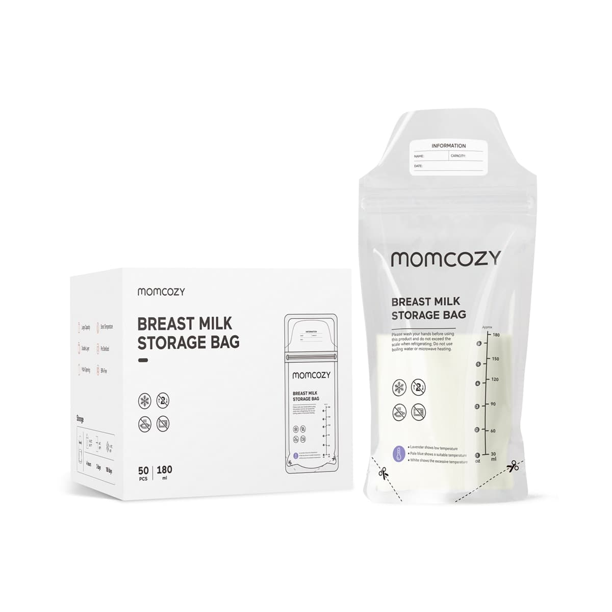MOMCOZY - Bolsa de almacenamiento para la leche materna MOMCOZY 50 unidades.