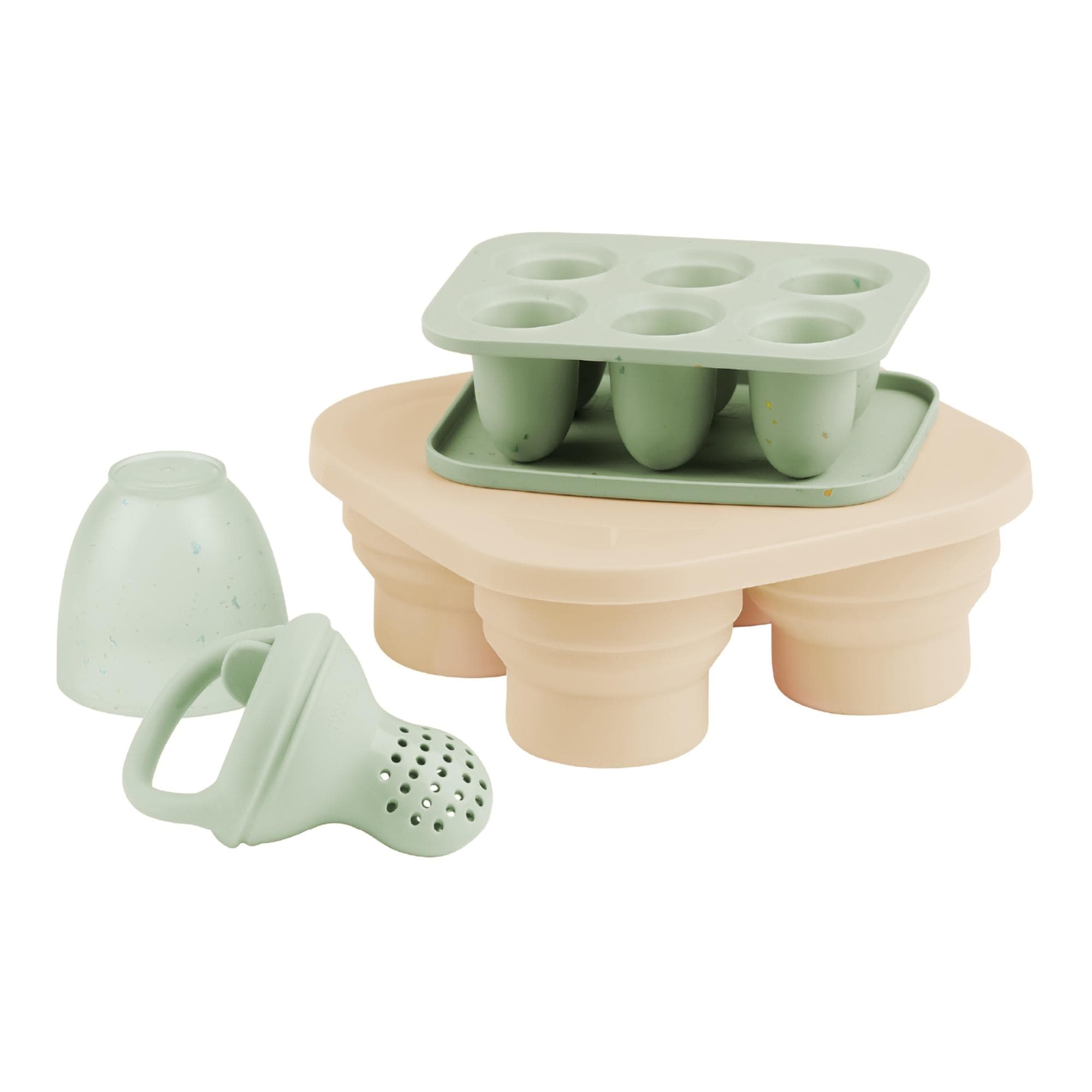 Babymoov - Set contenedores silicona y alimentador antiahogo Babymoov 3 piezas.