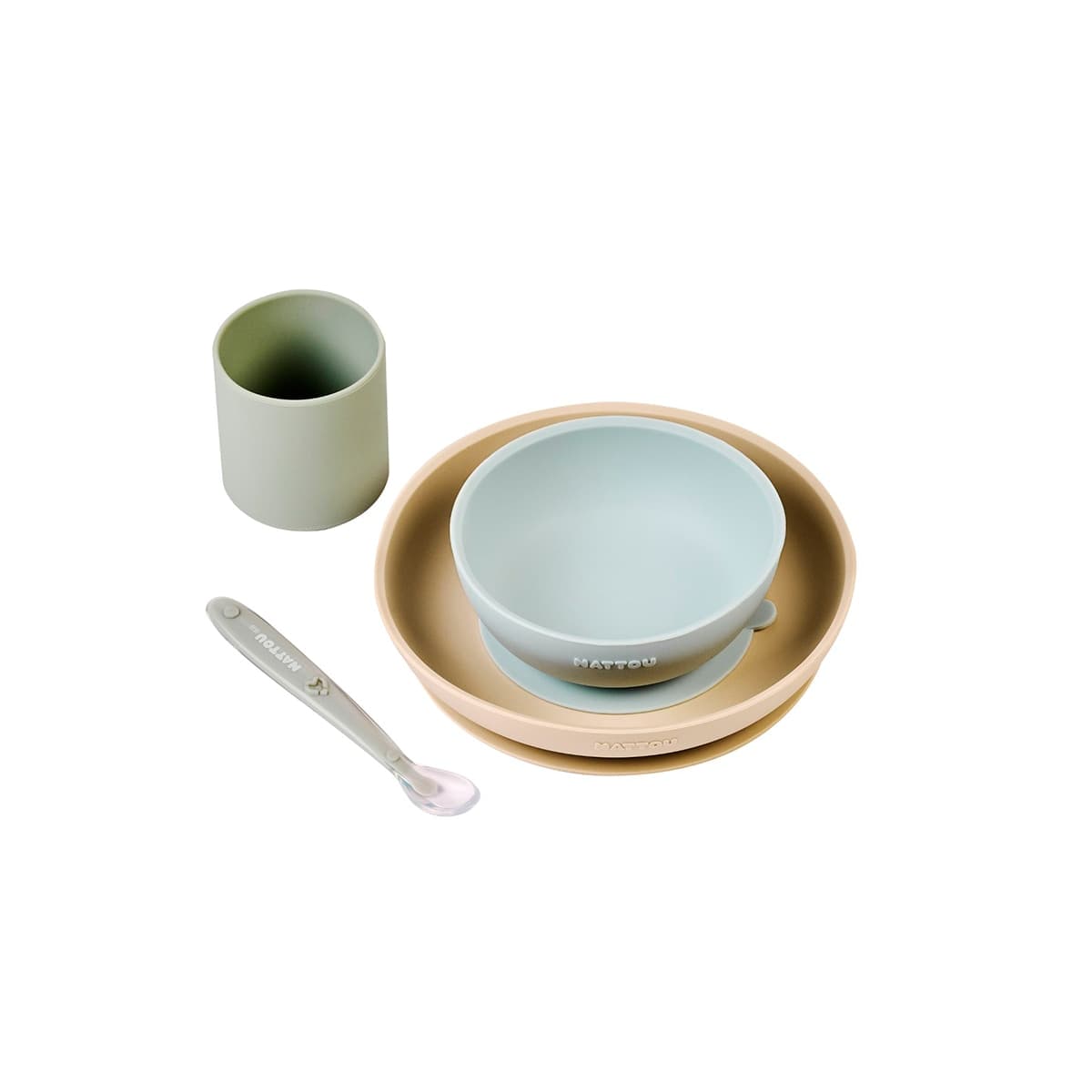 Nattou - Vajilla 4 piezas Nattou silicona con cuchara.